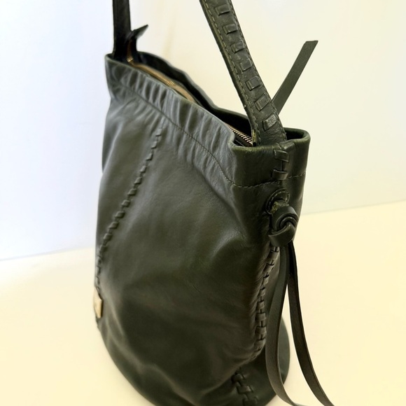 Kooba Limon Leather Hobo Shoulder Bag Braided Boho Bucket Forest Green - Picture 7 of 13